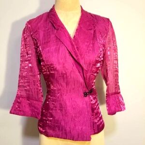 ALEX EVENINGS BLOUSE FUCHSIA HOT PINK TOP COCKTAIL WEDDING MOTHER OF THE BRIDE
